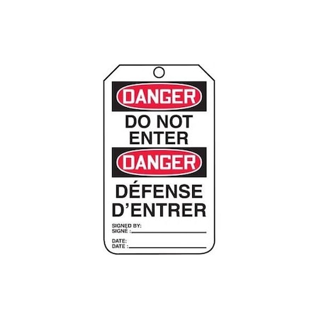 Accuform Safety Tags, DANGER DO NOT ENTER BILINGUAL FRENCH, 5.75in x 3.25in, PF-Cardstock, 25PK TMF127CTP